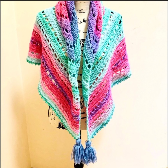 Multi-Color Handmade Triangle Shawl - Picture 5 of 5